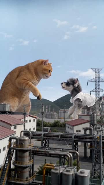 Deux animaux géants se battent comme Kaiju et détruisent toute la ville